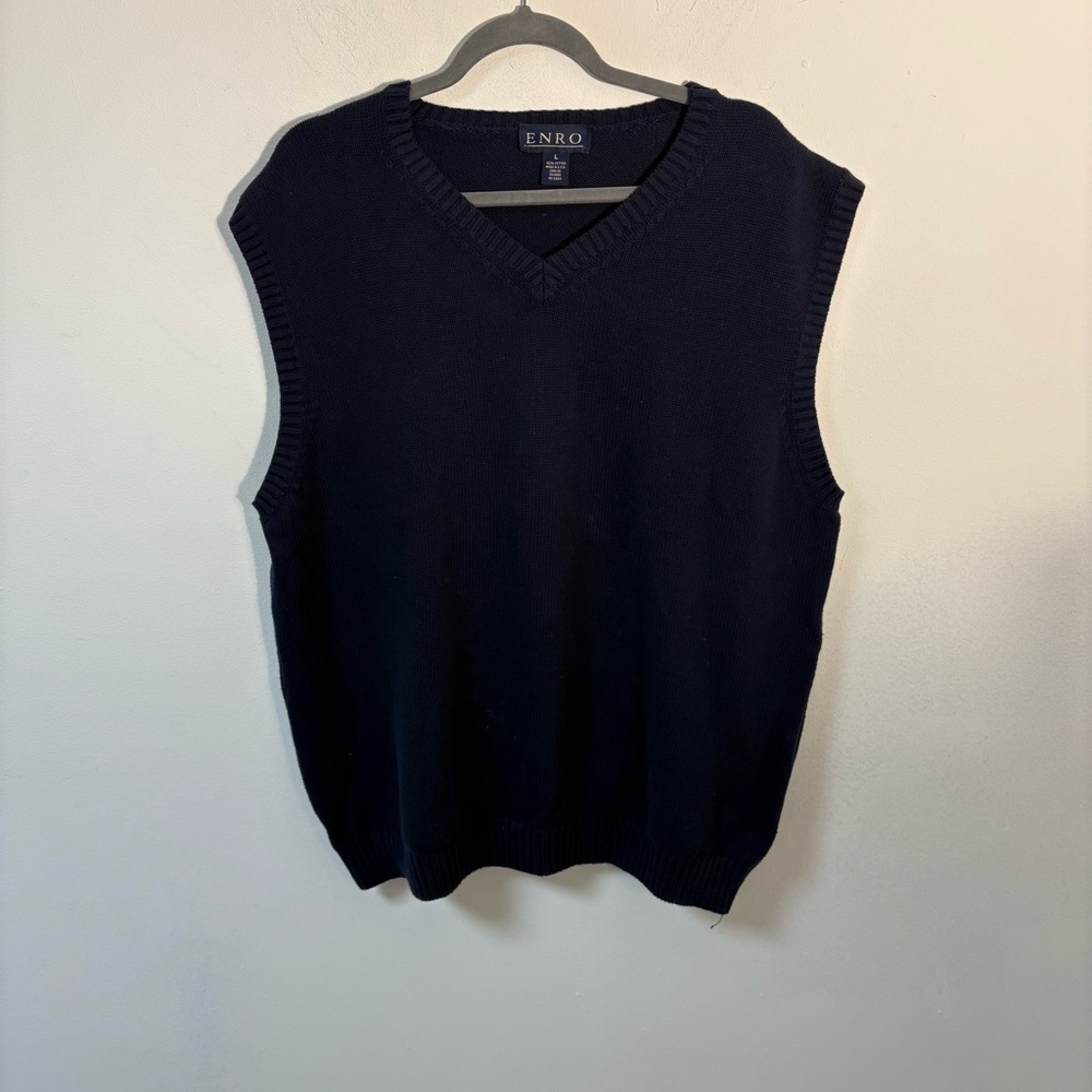 Enro Men's Navy Sweater Vest Cotton V Neck Large